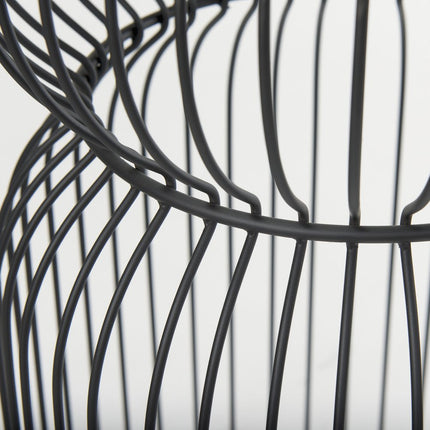 Set of Two Clear and Black Tempered Glass and Metal Wire Round Drum End Tables