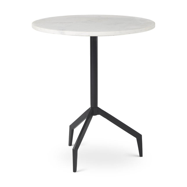 23" White and Black Stone and Metal Tray Table