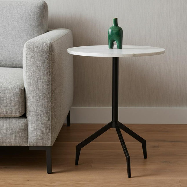23" White and Black Stone and Metal Tray Table