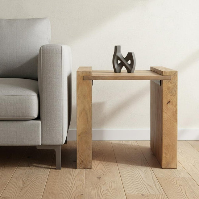 23" Natural Distressed Solid Wood Sled End Table
