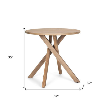 30" Natural Distressed Solid Wood Round Cross Legs End Table