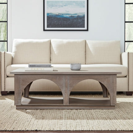 59" Brown Solid Wood Distressed Floor Shelf Coffee Table With Shelf