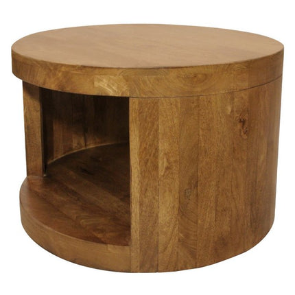 Set of Two Walnut Solid Wood Round Distressed Solid Nested Coffee Tables