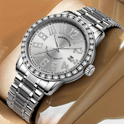 Men'S Casual Classic Automatic Mechanical Watch with Luxury Rhinestone Scale,