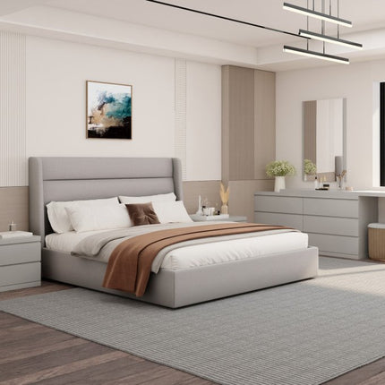 Gray Tufted Linen Blend Upholstered King Bed Frame