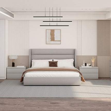 Gray Tufted Linen Blend Upholstered King Bed Frame