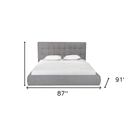 Gray Tufted Linen Blend Upholstered King Bed Frame
