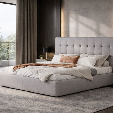Gray Tufted Linen Blend Upholstered King Bed Frame