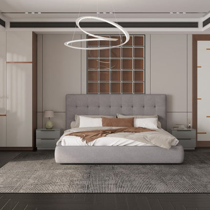 Gray Tufted Linen Blend Upholstered King Bed Frame