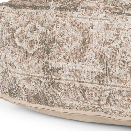 36" Beige and Taupe Chenille Damask Pouf Ottoman