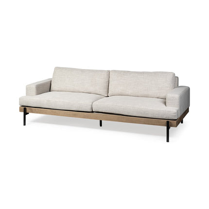95" Beige Fabric Sofa With Black Legs