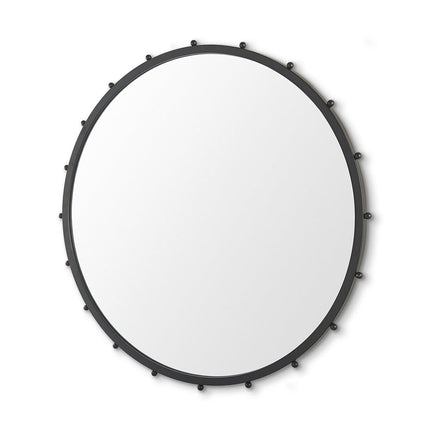 44" Black Metal Round Beaded Framed Accent Mirror