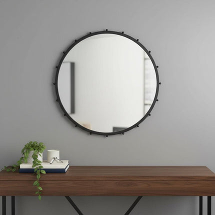 44" Black Metal Round Beaded Framed Accent Mirror