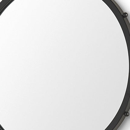 25" Black Metal Beaded Round Framed Accent Mirror