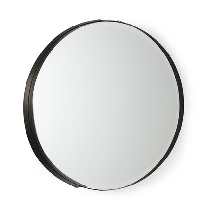 24" Black Metal Round Framed Accent Mirror