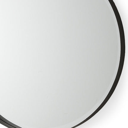 24" Black Metal Round Framed Accent Mirror