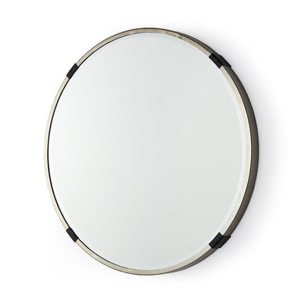24" Gold And Black Metal Round Framed Accent Mirror
