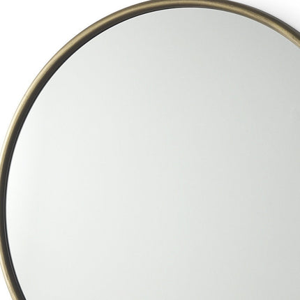 36" Antiqued Gold Metal Round Framed Accent Mirror
