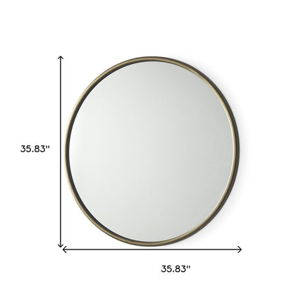 36" Antiqued Gold Metal Round Framed Accent Mirror