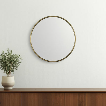 36" Antiqued Gold Metal Round Framed Accent Mirror