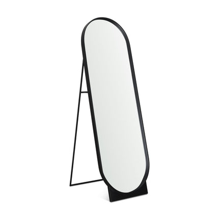 67" Black Metal Oval Freestanding Tilting Geometric Framed Standing Mirror