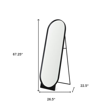 67" Black Metal Oval Freestanding Tilting Geometric Framed Standing Mirror