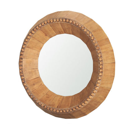 30" Brown Solid Wood Faceted And Beaded Round Framed Accent Mirror
