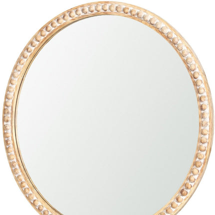 30" Natural Solid Wood Beaded Round Framed Accent Mirror