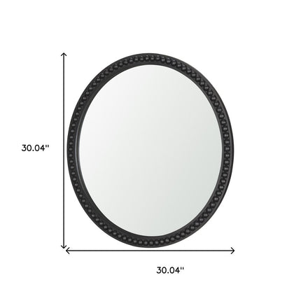 30" Black Solid Wood Beaded Round Framed Accent Mirror