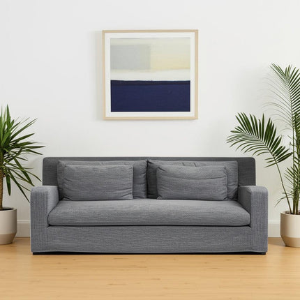 93" Dark Gray Slipcovered Fabric Sofa With Toss Pillows