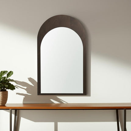 36" Brown Solid Wood Arch Framed Accent Mirror