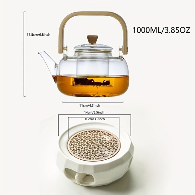 2pcs Glass Teapot With Infuser And Ceramic Heater Set. Heat-resistant Glass Teaware