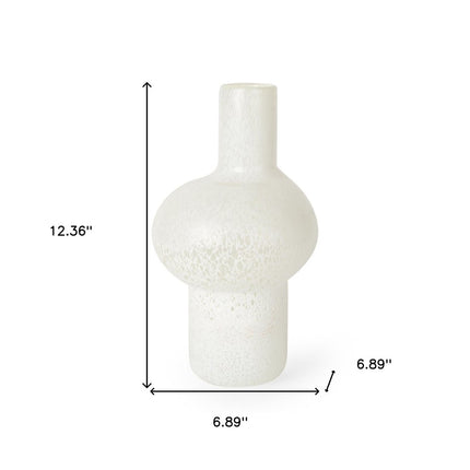 12" White Mottled Handblown Glass Table Vase