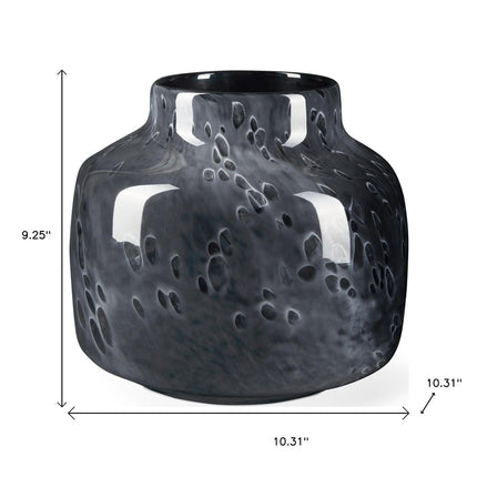 9" Black Mottled Round Glass Table Vase