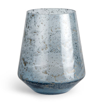 9" Blue Round Seeded Glass Table Vase