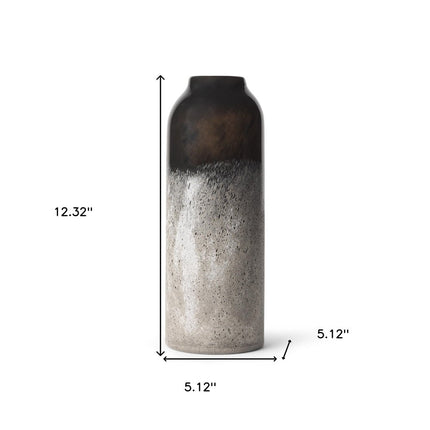 12" Black And Gray Glass Cylinder Table Vase