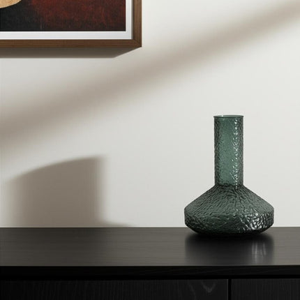 12" Green Faceted Glass Table Vase