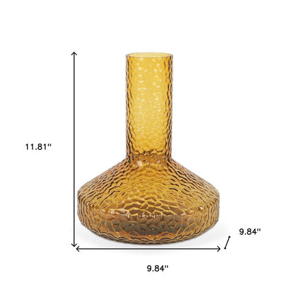 12" Amber Glass Faceted Table Vase