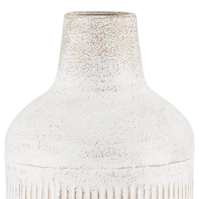 14" Off White And Natural Geometric Metal Cylinder Table Vase