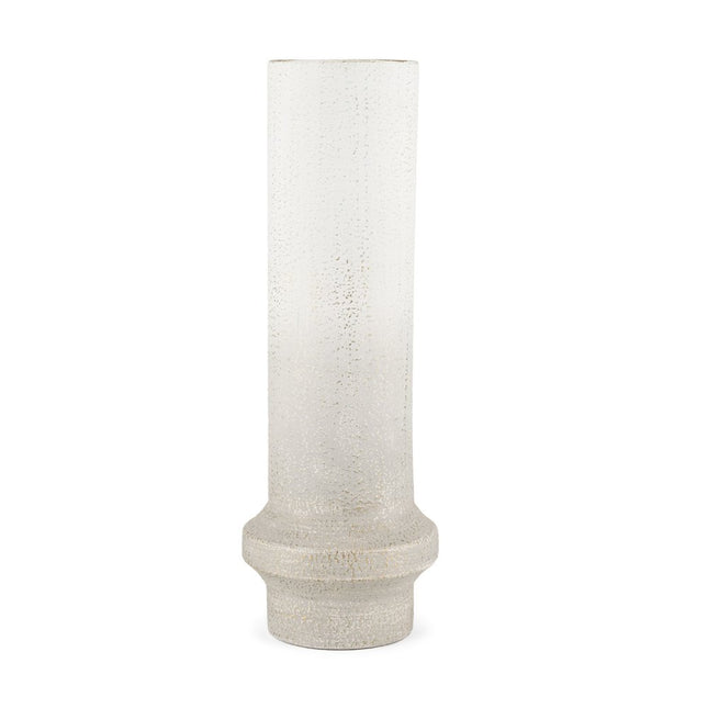 19" Off White And Gold Metal Cylinder Table Vase
