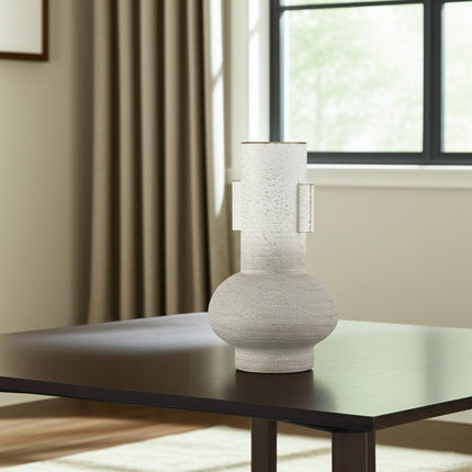 13" Off White And Gold Metal Table Vase