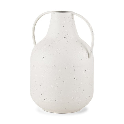 12" White Speckle Metal Amphora Table Vase