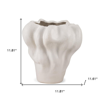 12" Cream Abstract Sculptural Ceramic Table Vase