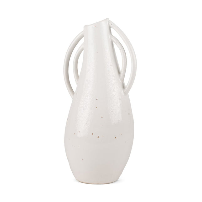 14" Off White Speckle Ceramic Amphora Table Vase