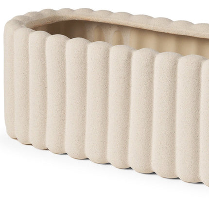 6" Beige Oval Ceramic Ribbed Texture Table Vase