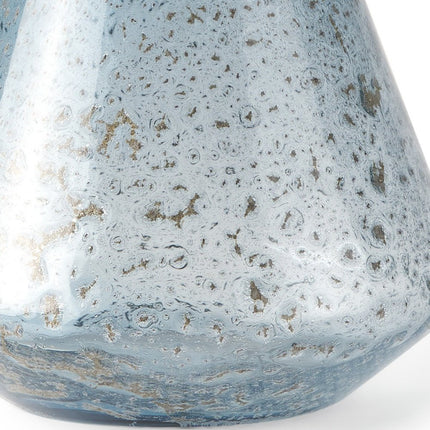 7" Blue Seeded Glass Round Table Vase