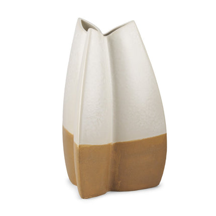 16" Off White And Tan Color Block Ceramic Table Vase