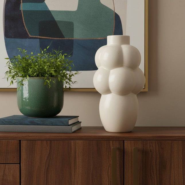 14" Cream Ceramic Modern Abstract Bubbles Table Vase