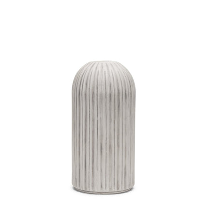 16" Gray And White Striped Ceramic Cylinder Floor Vase