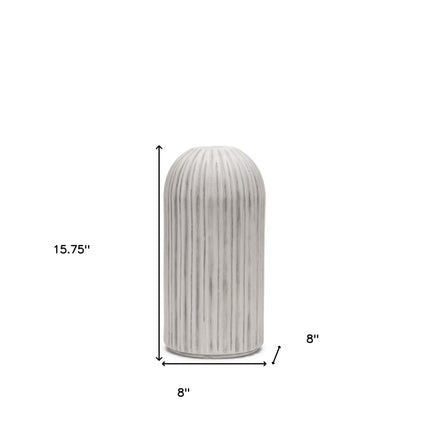 16" Gray And White Striped Ceramic Cylinder Floor Vase